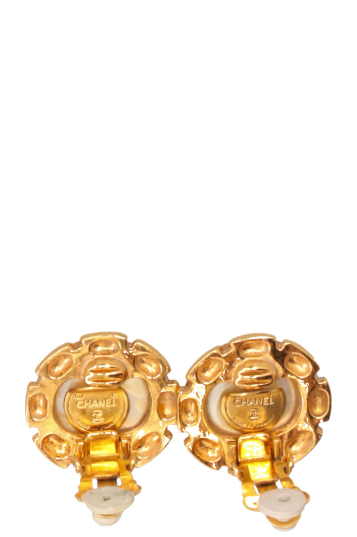 CHANEL Vintage Clip Earrings Pearl Gold Chain