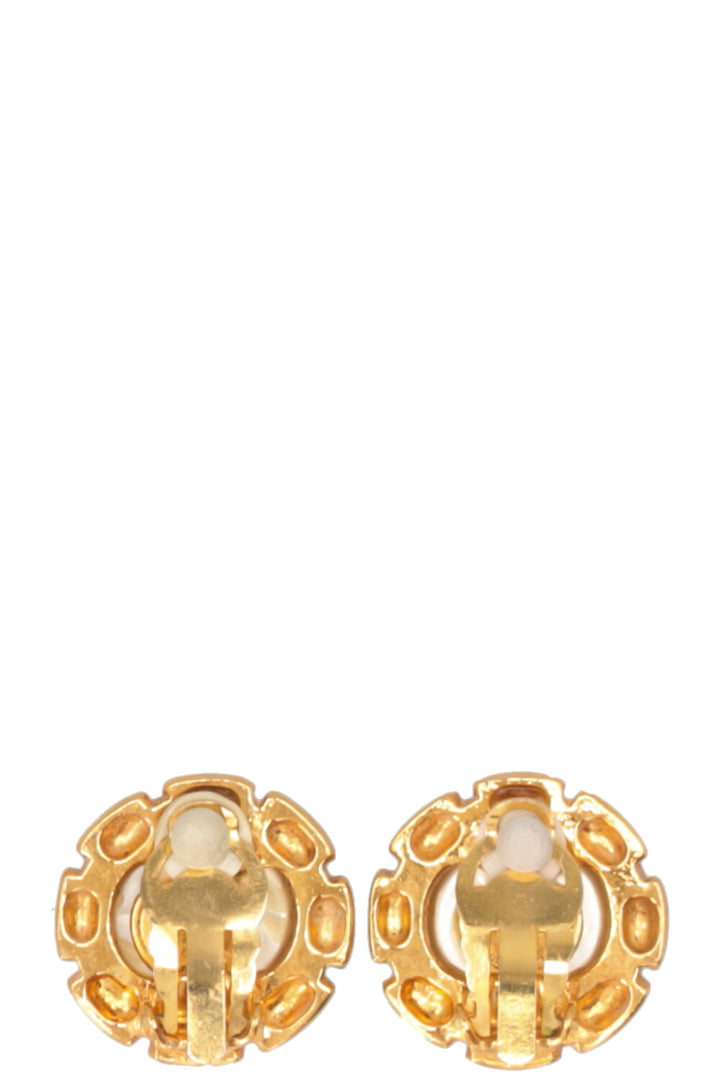 CHANEL Vintage Clip Earrings Pearl Gold Chain