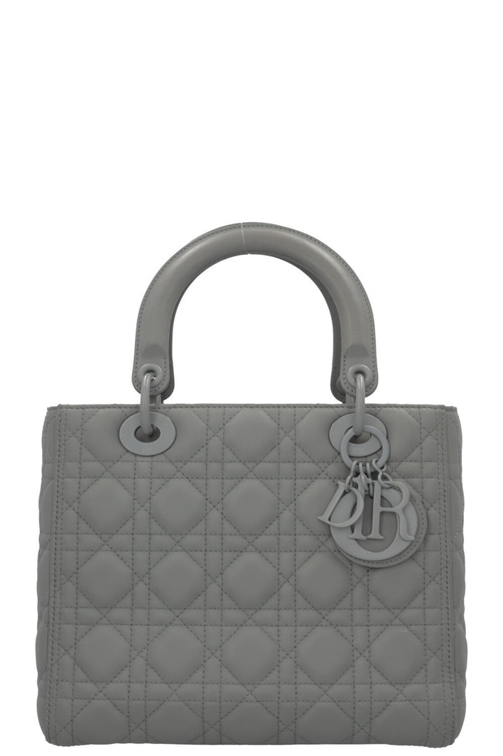 CHRISTIAN DIOR Lady Dior Medium Leather Matte Grey
