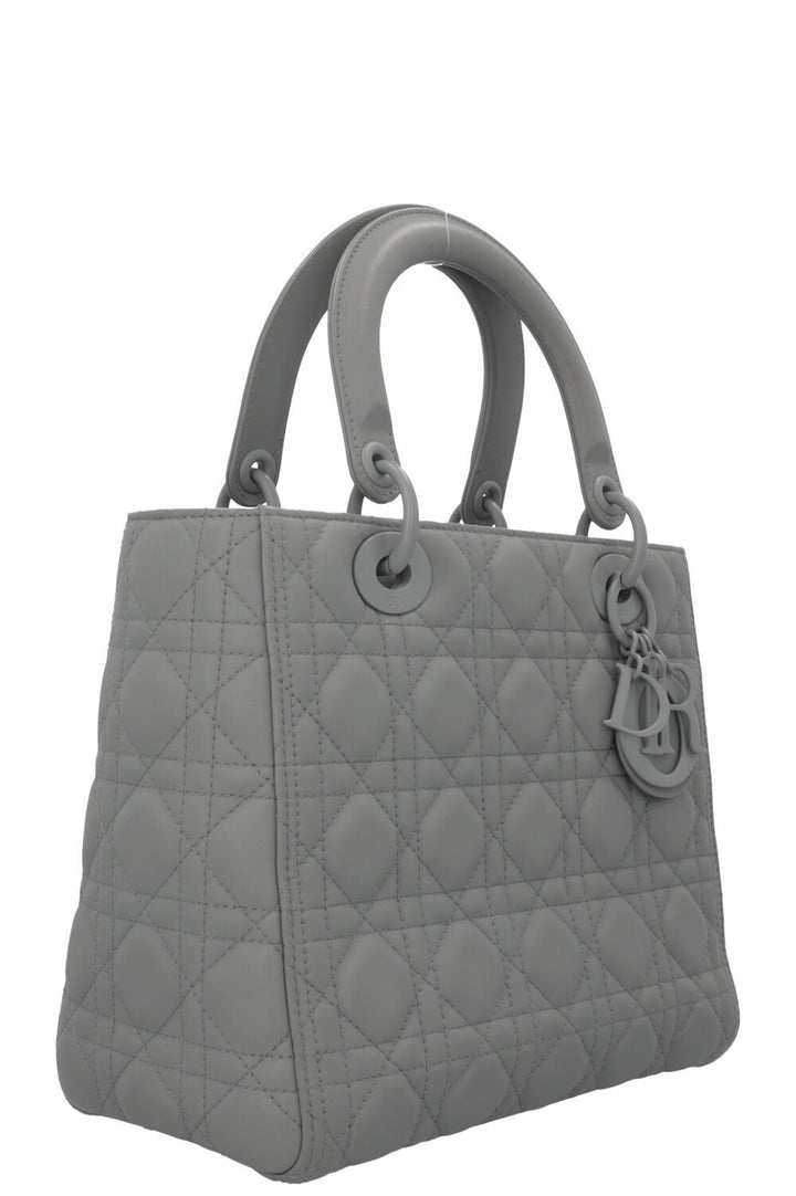 CHRISTIAN DIOR Lady Dior Medium Leather Matte Grey