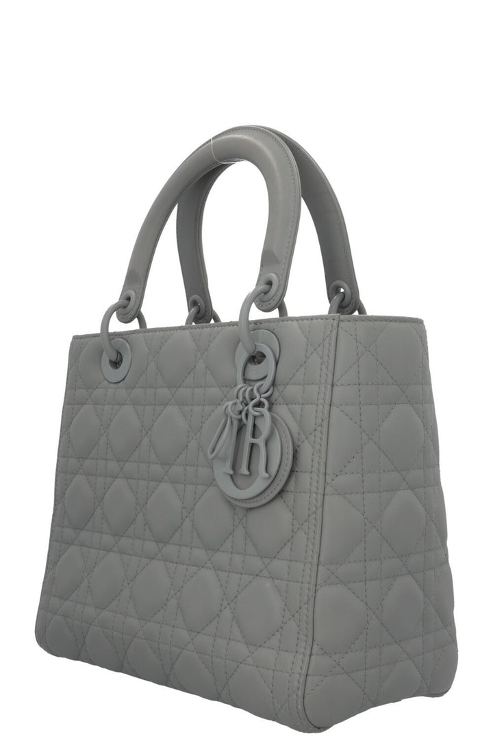 CHRISTIAN DIOR Lady Dior Medium Leather Matte Grey