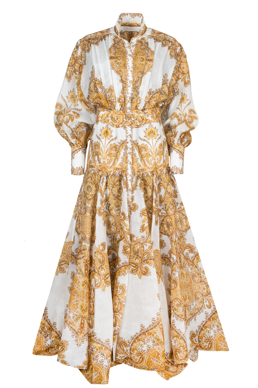 ZIMMERMANN Belted Dress Linen Silk White Gold REAWAKE ZIMMERMANN Belted Dress Linen Silk White Gold REAWAKE