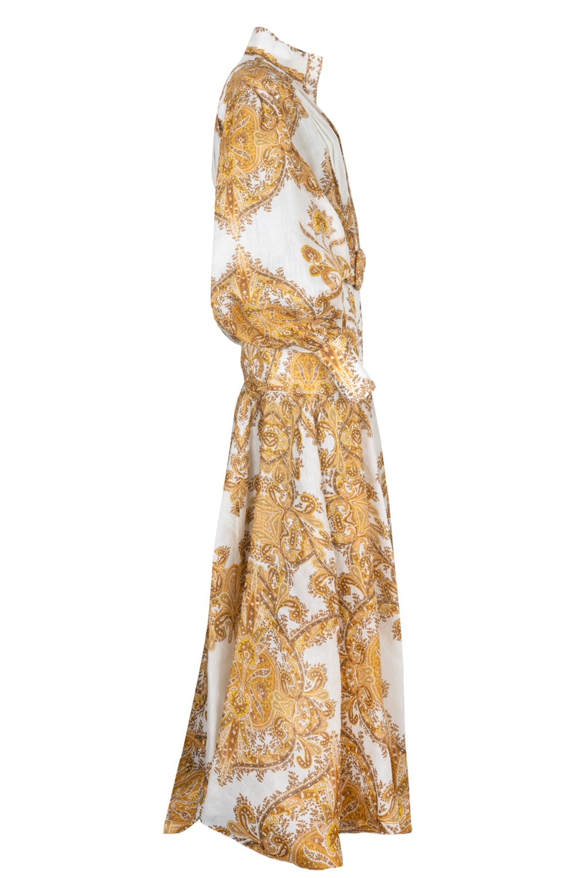 ZIMMERMANN Belted Dress Linen Silk White Gold REAWAKE ZIMMERMANN Belted Dress Linen Silk White Gold REAWAKE