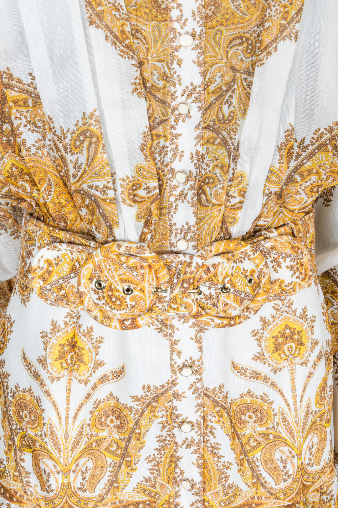 ZIMMERMANN Belted Dress Linen Silk White Gold REAWAKE ZIMMERMANN Belted Dress Linen Silk White Gold REAWAKE