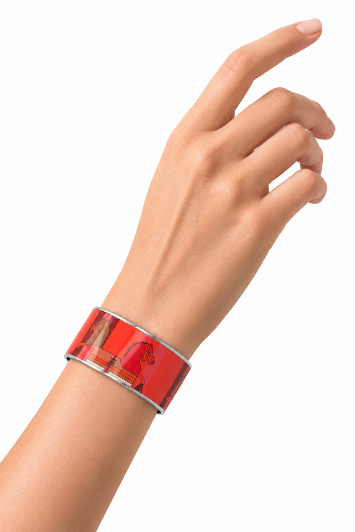 Bracelet HERMÈS émail cheval rouge