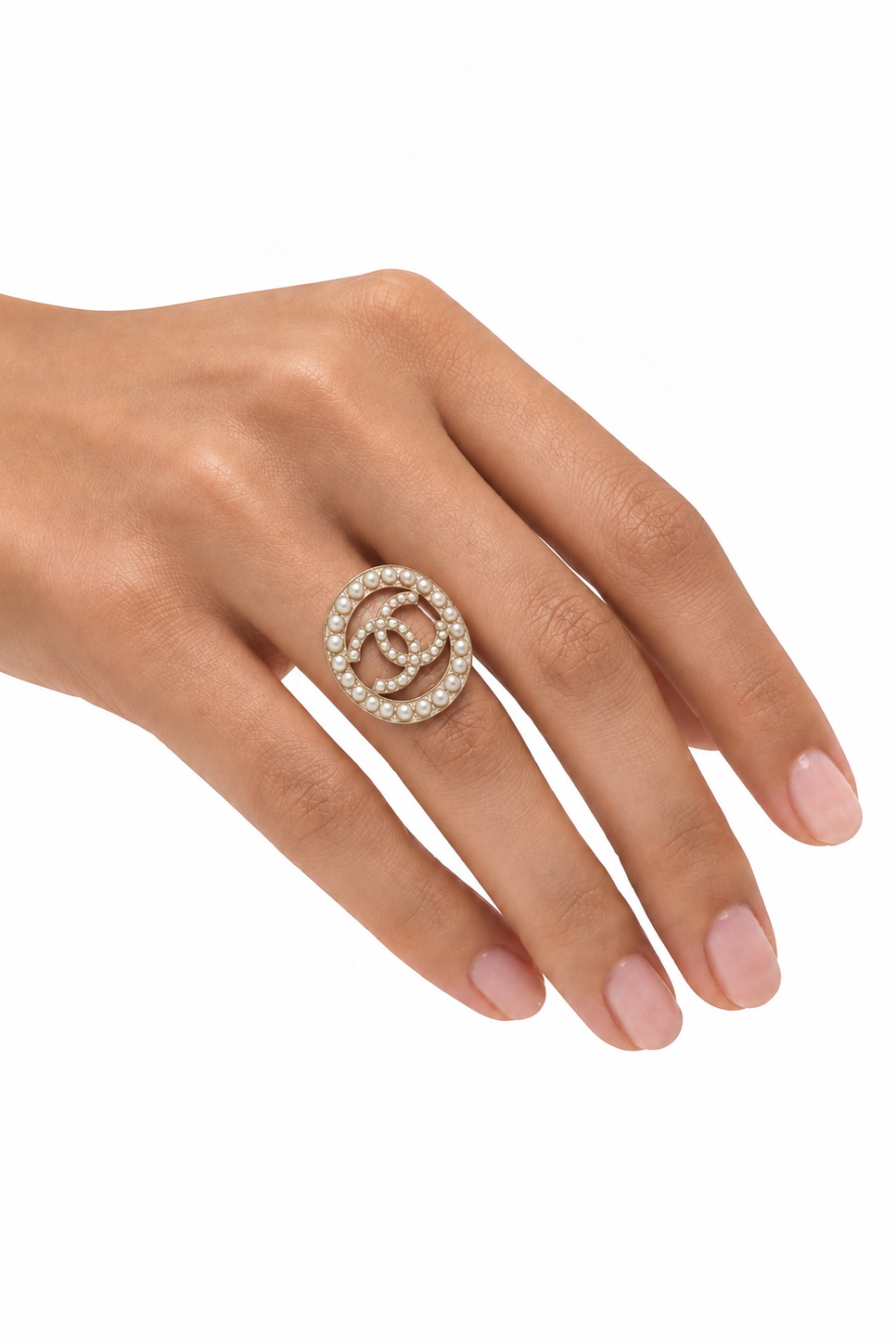 CHANEL CC Ring Faux pearls Champagne