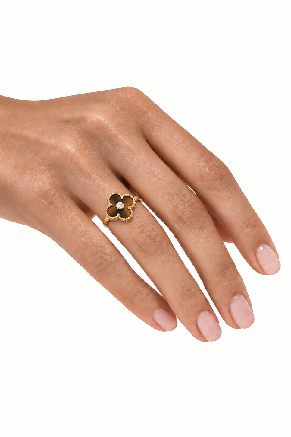 Bague Vintage Alhambra VAN CLEEF & ARPELS en œil de tigre et diamant, or jaune 18K