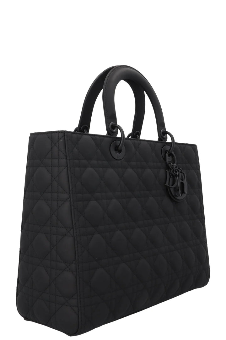 CHRISTIAN DIOR Lady Dior Large Leather Matte So Black