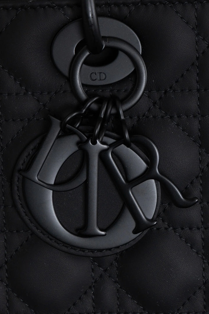CHRISTIAN DIOR Lady Dior Large Leather Matte So Black