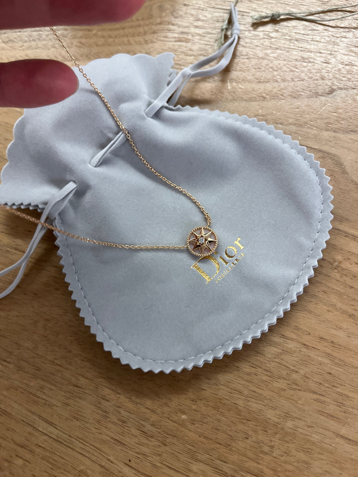 CHRISTIAN DIOR Rose Des Vents Pink Opal Necklace 18k Rose Gold Diamonds
