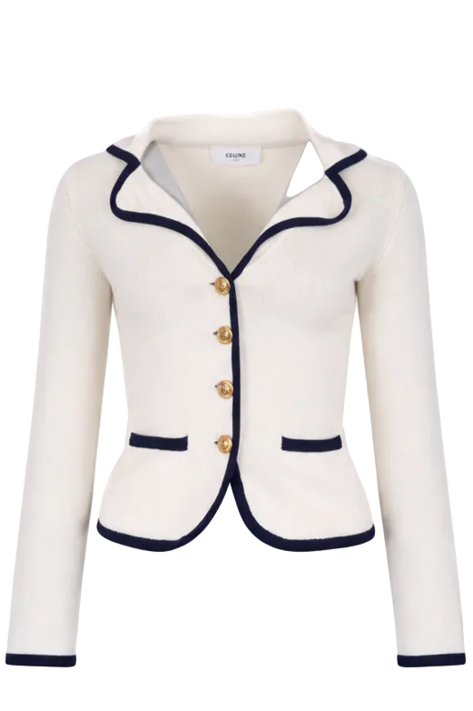 CELINE Contrast Trim Sailor Jacket Cashmere Ivory
