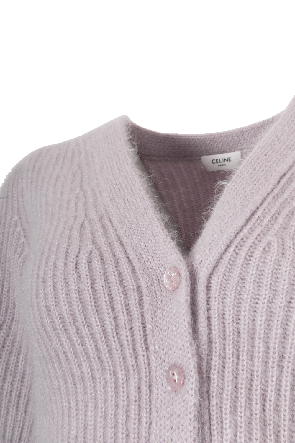 CELINE Knit Cardigan Mohair Silk Lavender – REAWAKE CELINE Knit Cardigan Mohair Silk Lavender – REAWAKE