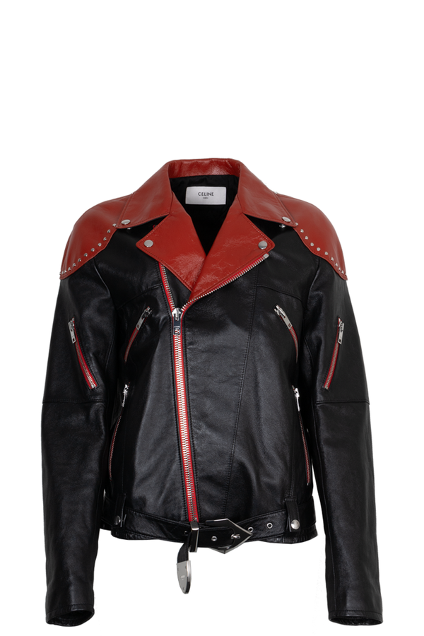Veste en cuir à col rouge CELINE
