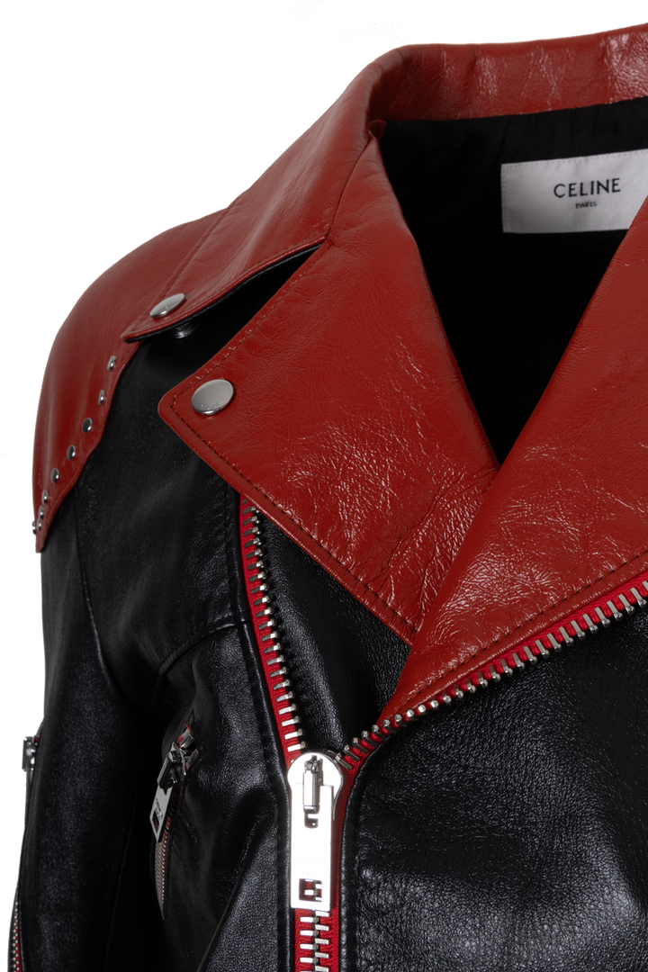 Veste en cuir à col rouge CELINE