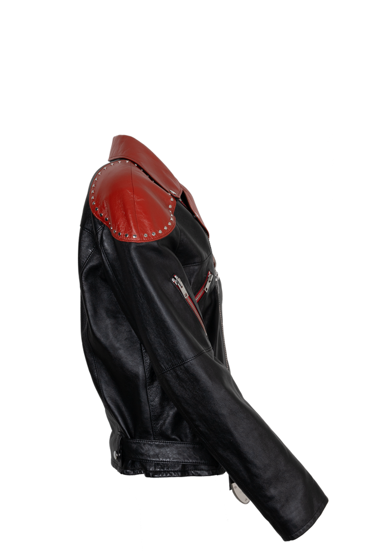 Veste en cuir à col rouge CELINE