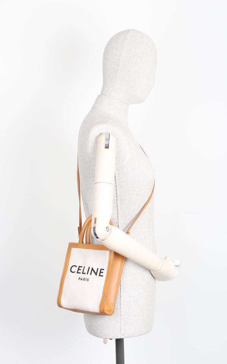 CELINE Logo Mini Vertical Cabas Tote Canvas & Leather