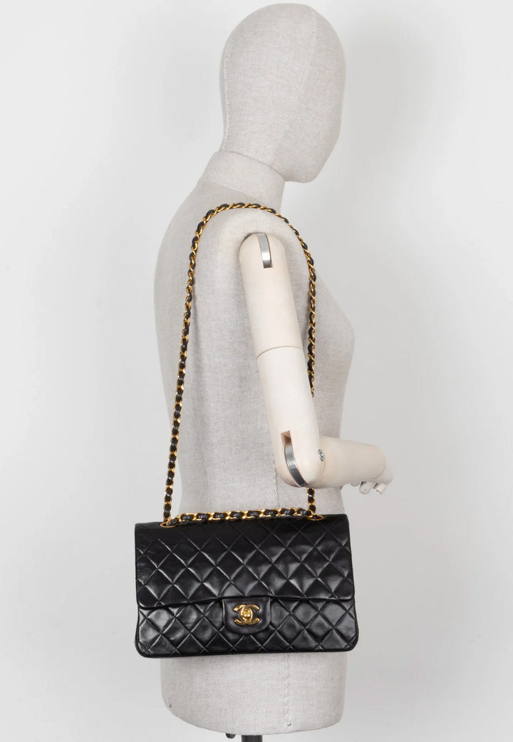 Sac Chanel Vintage Double Rabat Cuir Noir Taille Moyenne
