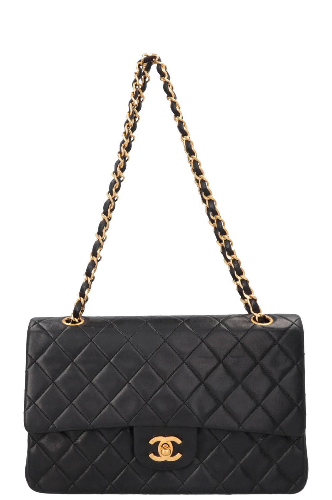 Sac Chanel Vintage Double Rabat Cuir Noir Taille Moyenne