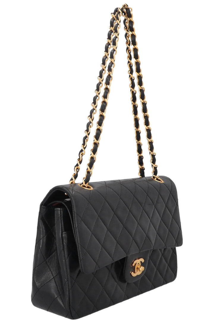 Sac Chanel Vintage Double Rabat Cuir Noir Taille Moyenne