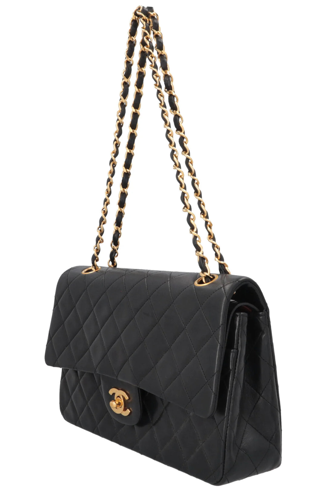 Sac Chanel Vintage Double Rabat Cuir Noir Taille Moyenne