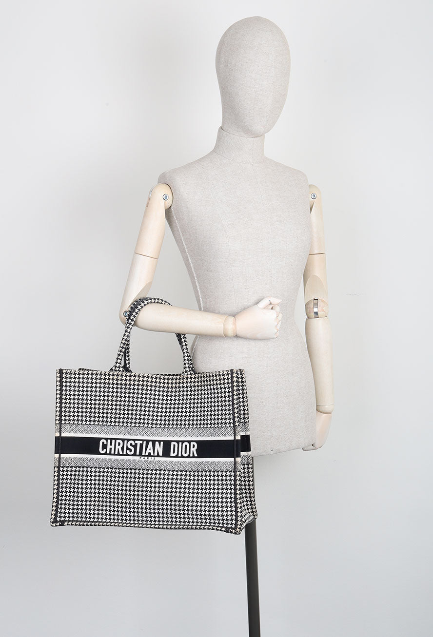 CHRISTIAN DIOR Houndstooth Book Tote Black & White