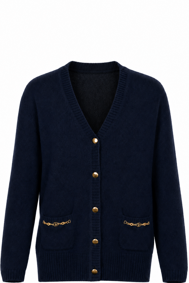 GUCCI Horsebit V Neck Cardigan Cashmere Navy