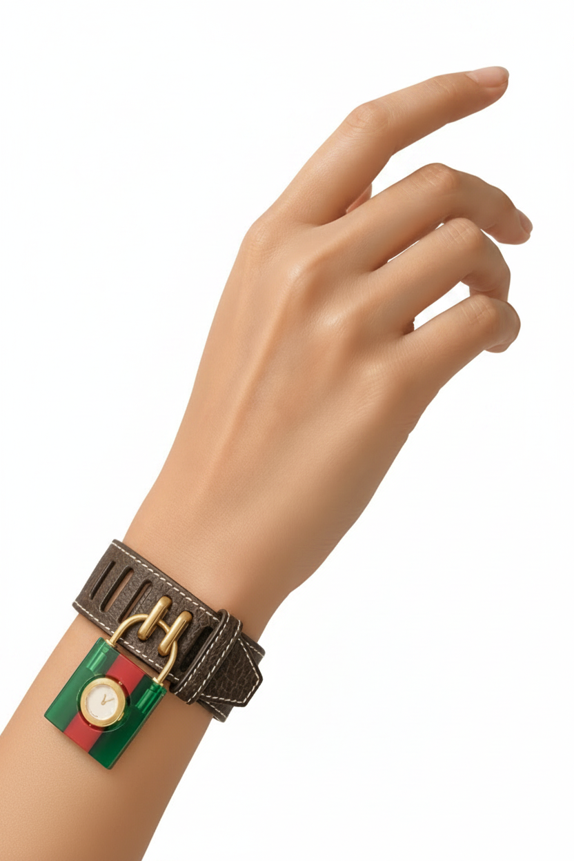 GUCCI Constance Padlock Watch Bracelet Strap Brown