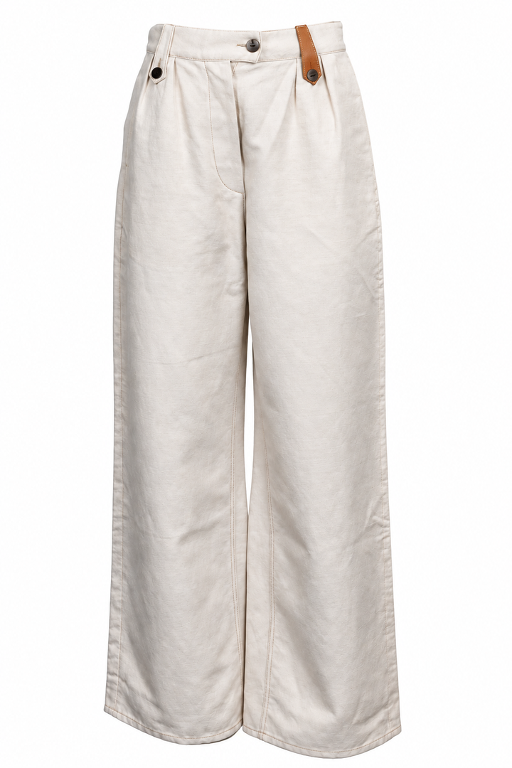 LOEWE Leather Detail Wide Leg Jeans Canvas Off-White