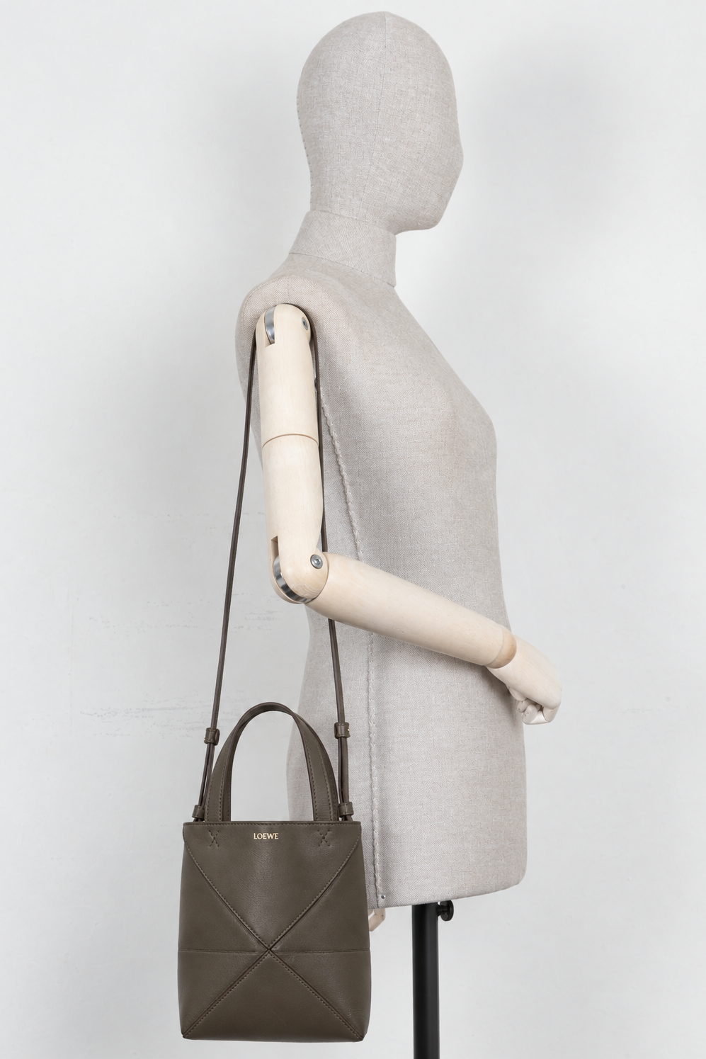 LOEWE Puzzle Fold Bucket Bag in Khaki Leather