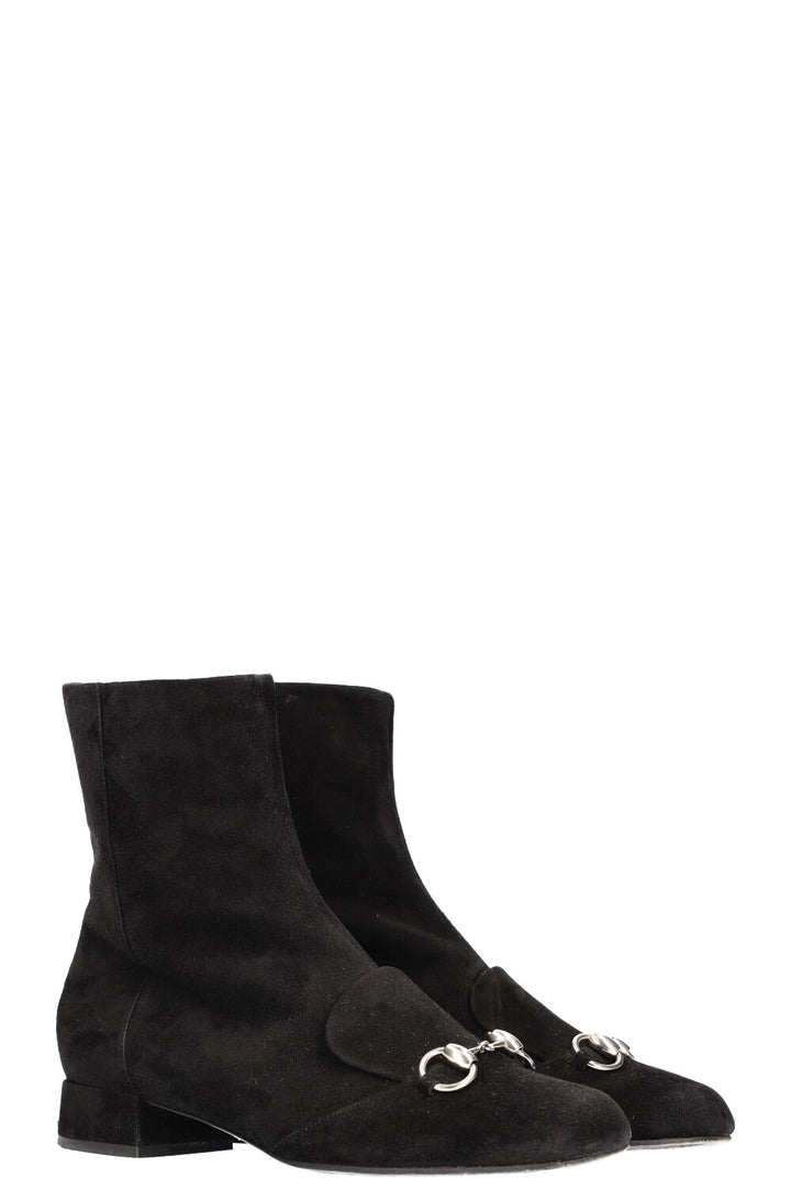 GUCCI Horsbit Ankle Boots Suede Black