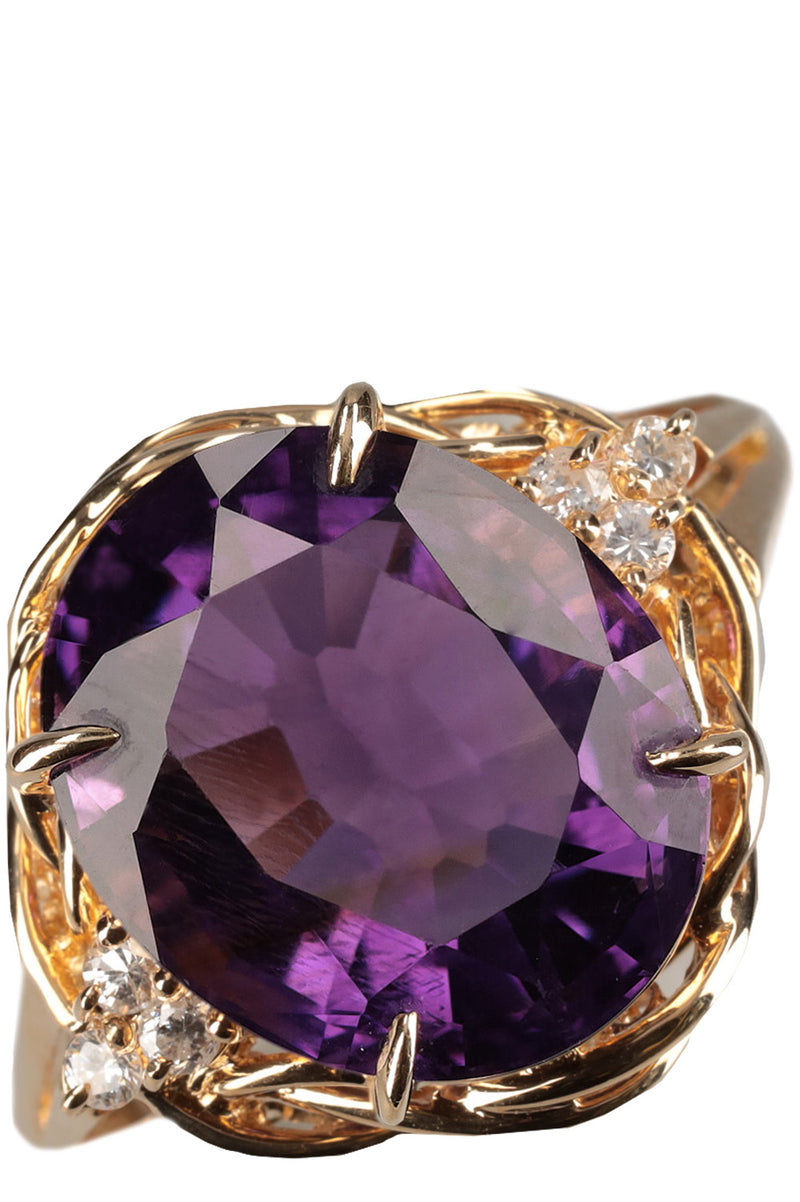 VINTAGE Ring Amethyst Diamonds Gold