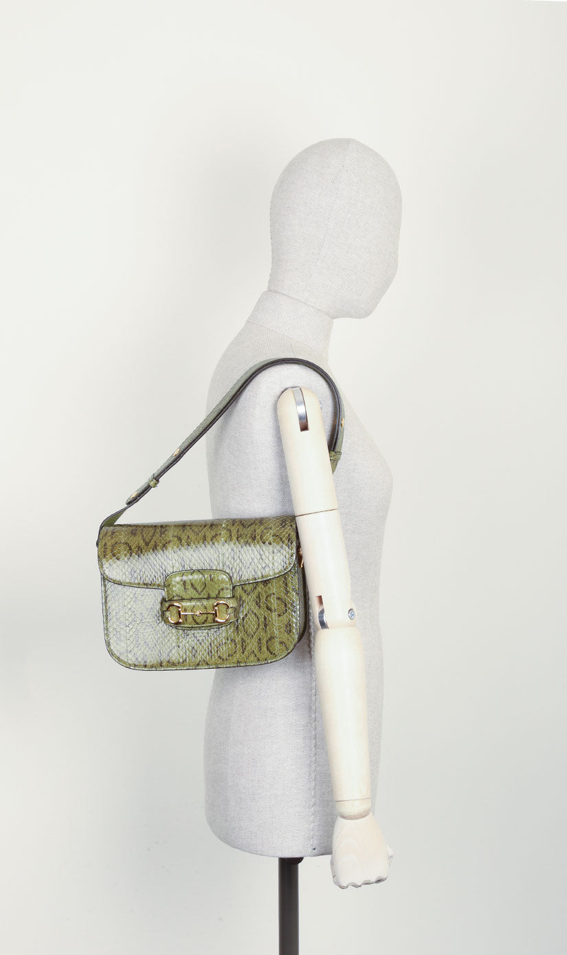 GUCCI Horsebit 1955 Bag Python Green