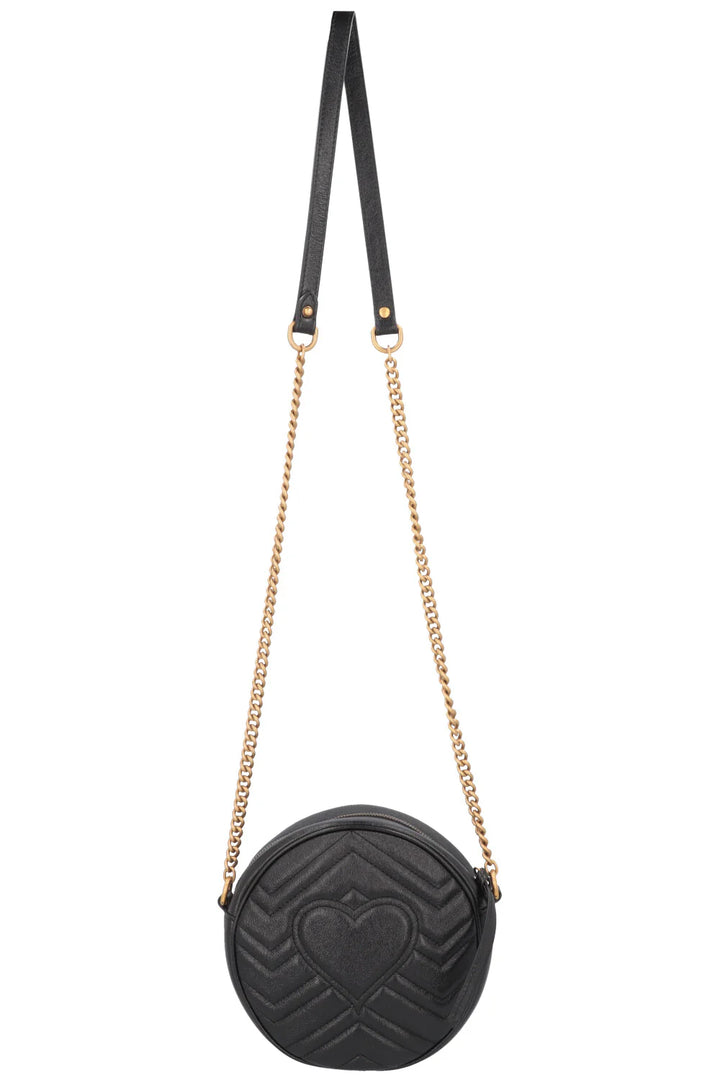 GUCCI Marmont Round Crossbody Bag Leather Black
