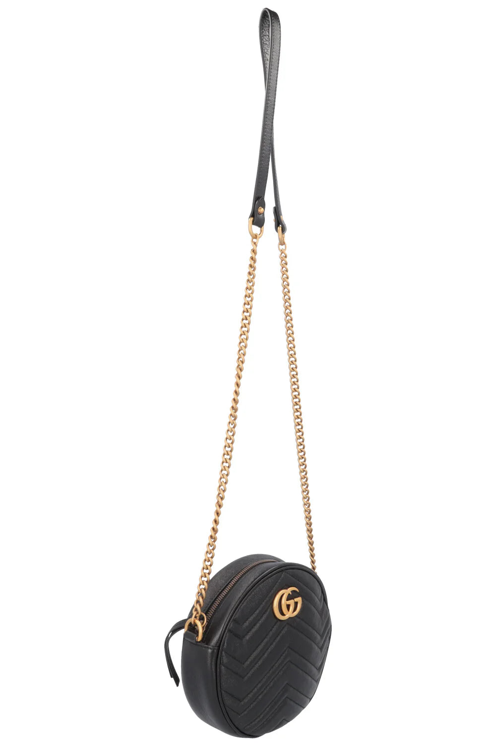 GUCCI Marmont Round Crossbody Bag Leather Black