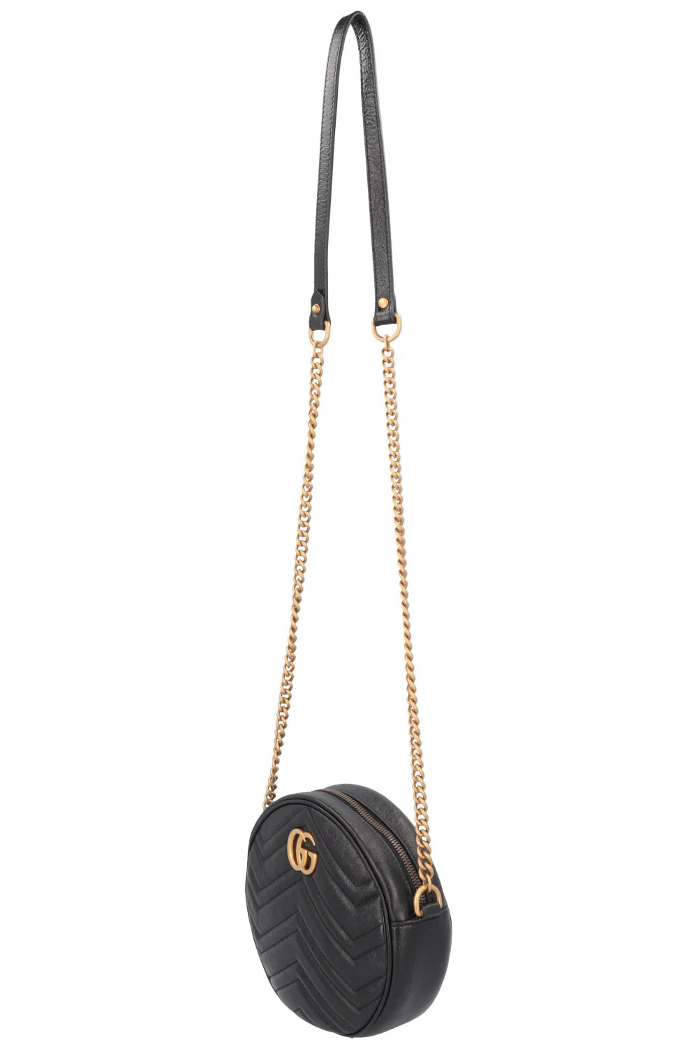 GUCCI Marmont Round Crossbody Bag Leather Black