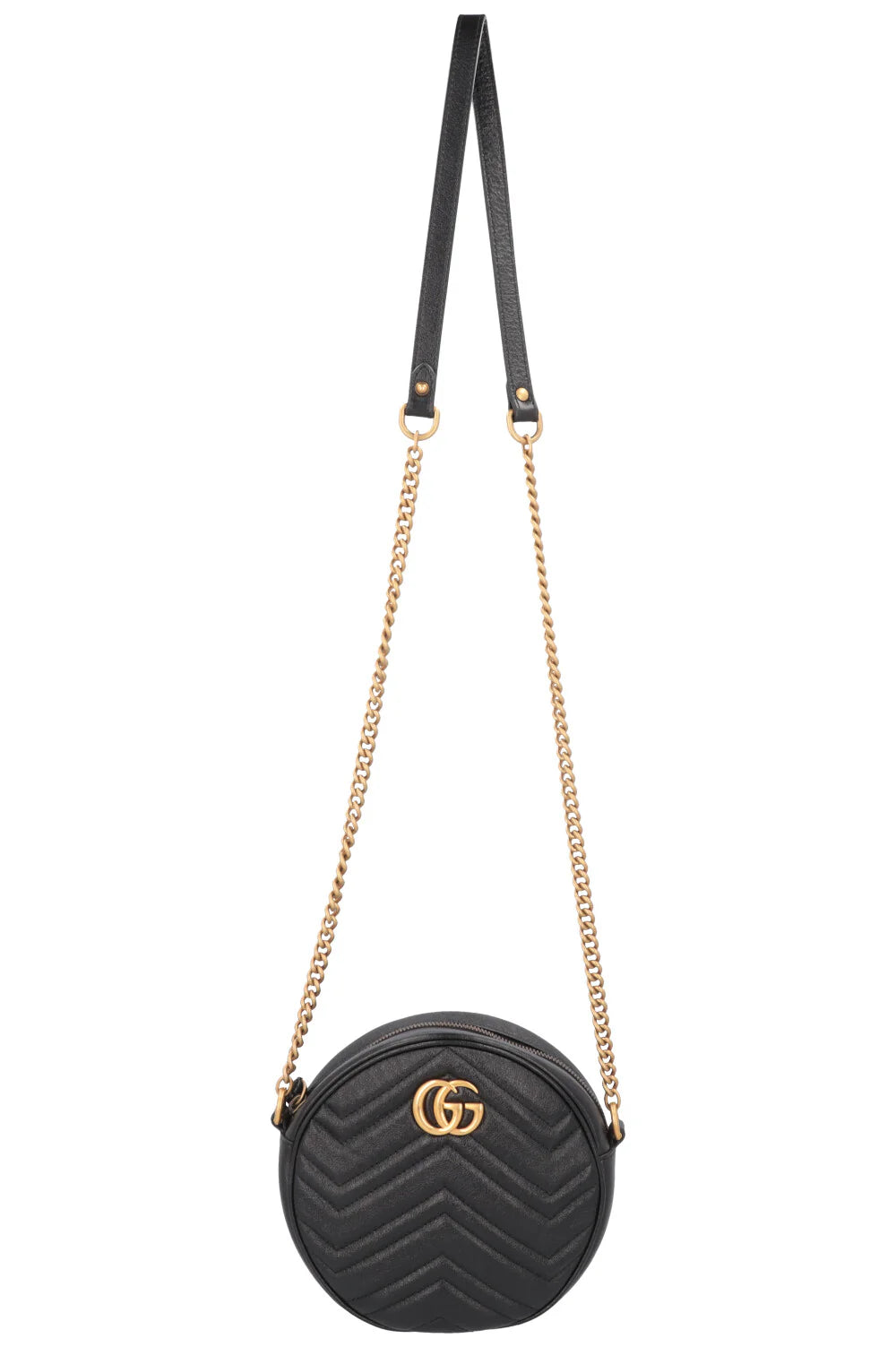 GUCCI Marmont Round Crossbody Bag Leather Black