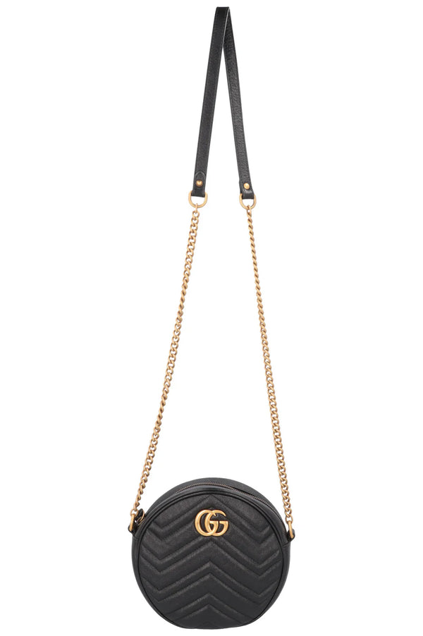 GUCCI Marmont Round Crossbody Bag Leather Black