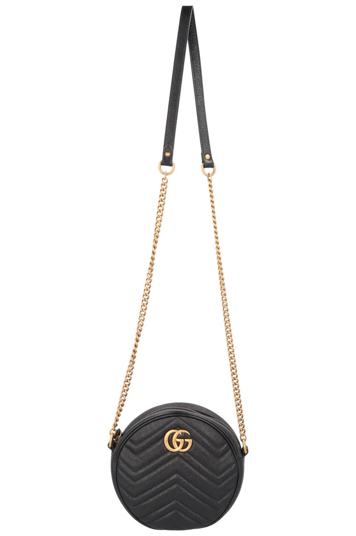 GUCCI Marmont Round Crossbody Bag Leather Black