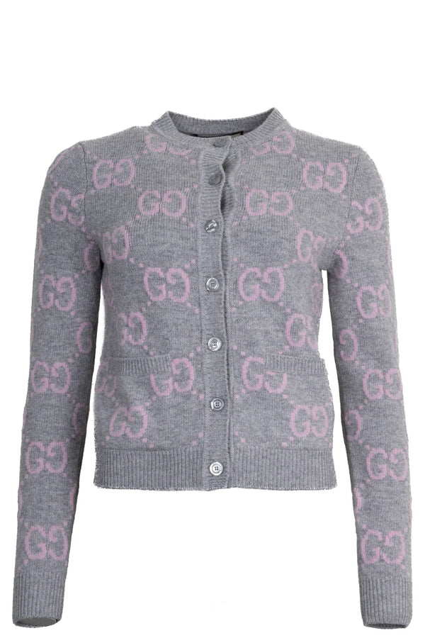 Gilet court GUCCI GG gris et rose