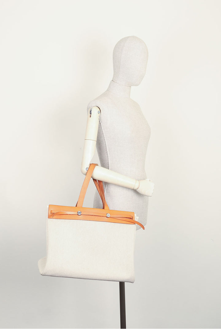HERMÈS Cabas 2-in-1 Herbag Toile Leather