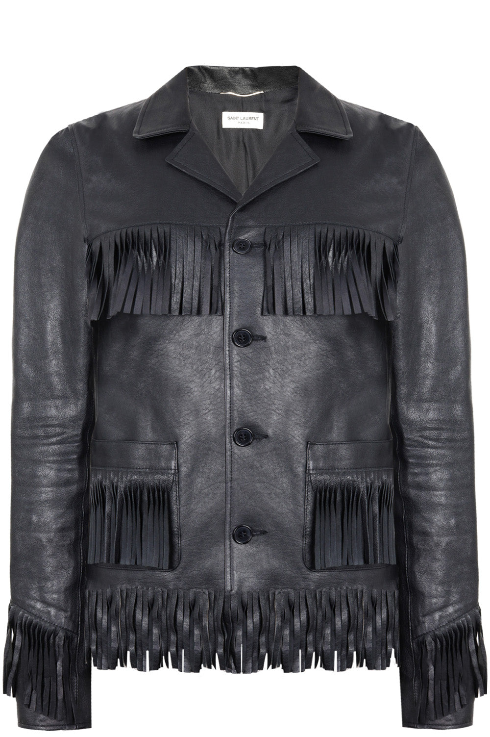 SAINT LAURENT Leather Jacket Fringes Lamb Black