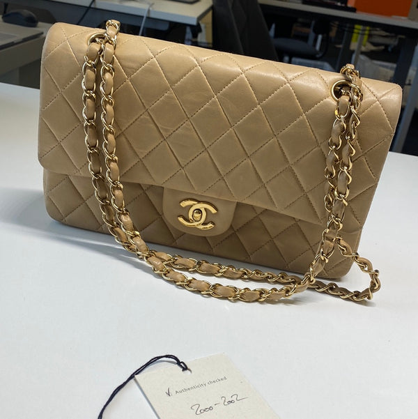 CHANEL Sac Double Rabat Moyen Beige