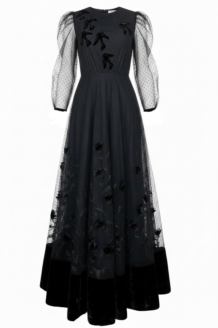 CHRISTIAN DIOR Long Dress Tulle Velvet Black