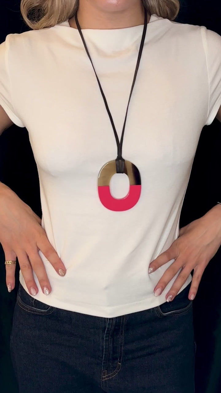 HERMÈS Isthme GM Necklace Horn Pink Brown