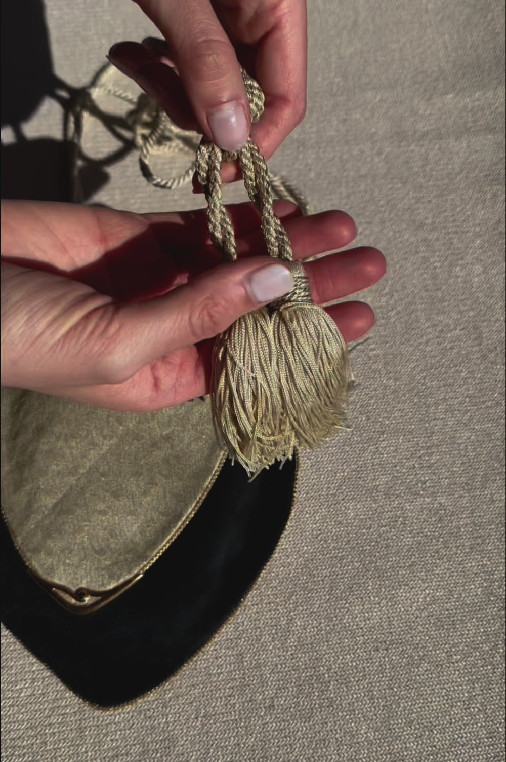 CARTIER Satin Tassel Crossbody Bag Black Silver