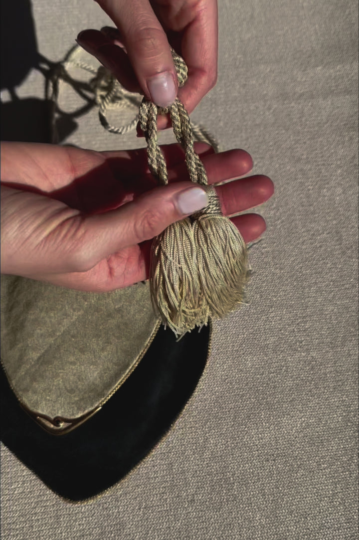 CARTIER Satin Tassel Crossbody Bag Black Silver