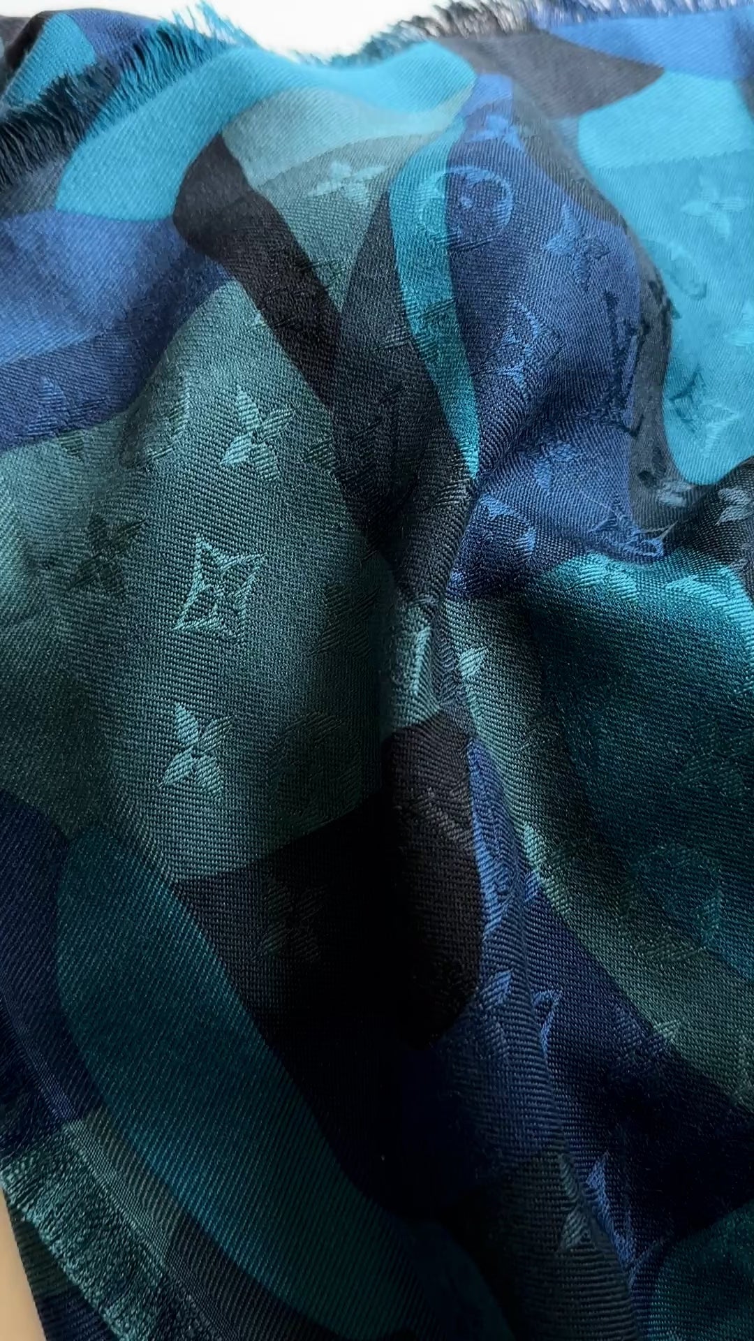LOUIS VUITTON Scarf Wool Silk Petrol MNG