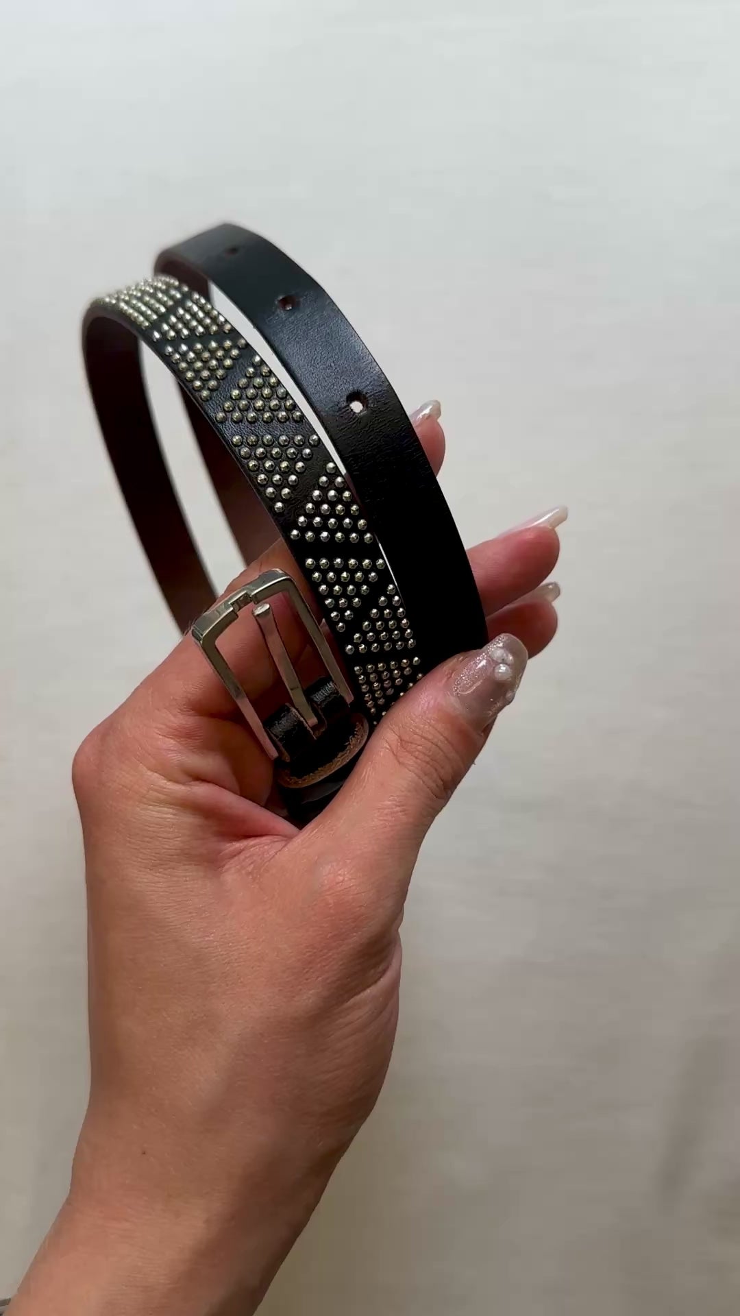 SAINT LAURENT Studded Thin Belt Black