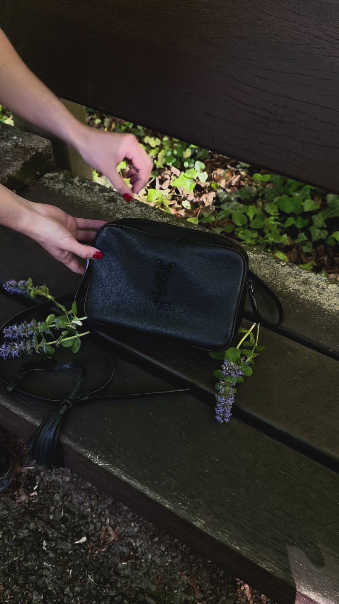SAINT LAURENT Lou Tassel Camera Crossbody Bag Grained Leather Black