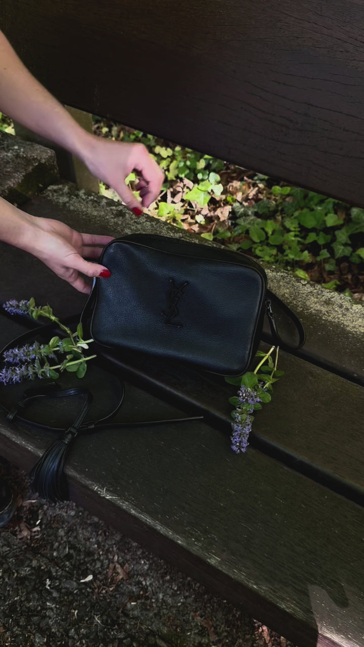 SAINT LAURENT Lou Tassel Camera Crossbody Bag Grained Leather Black